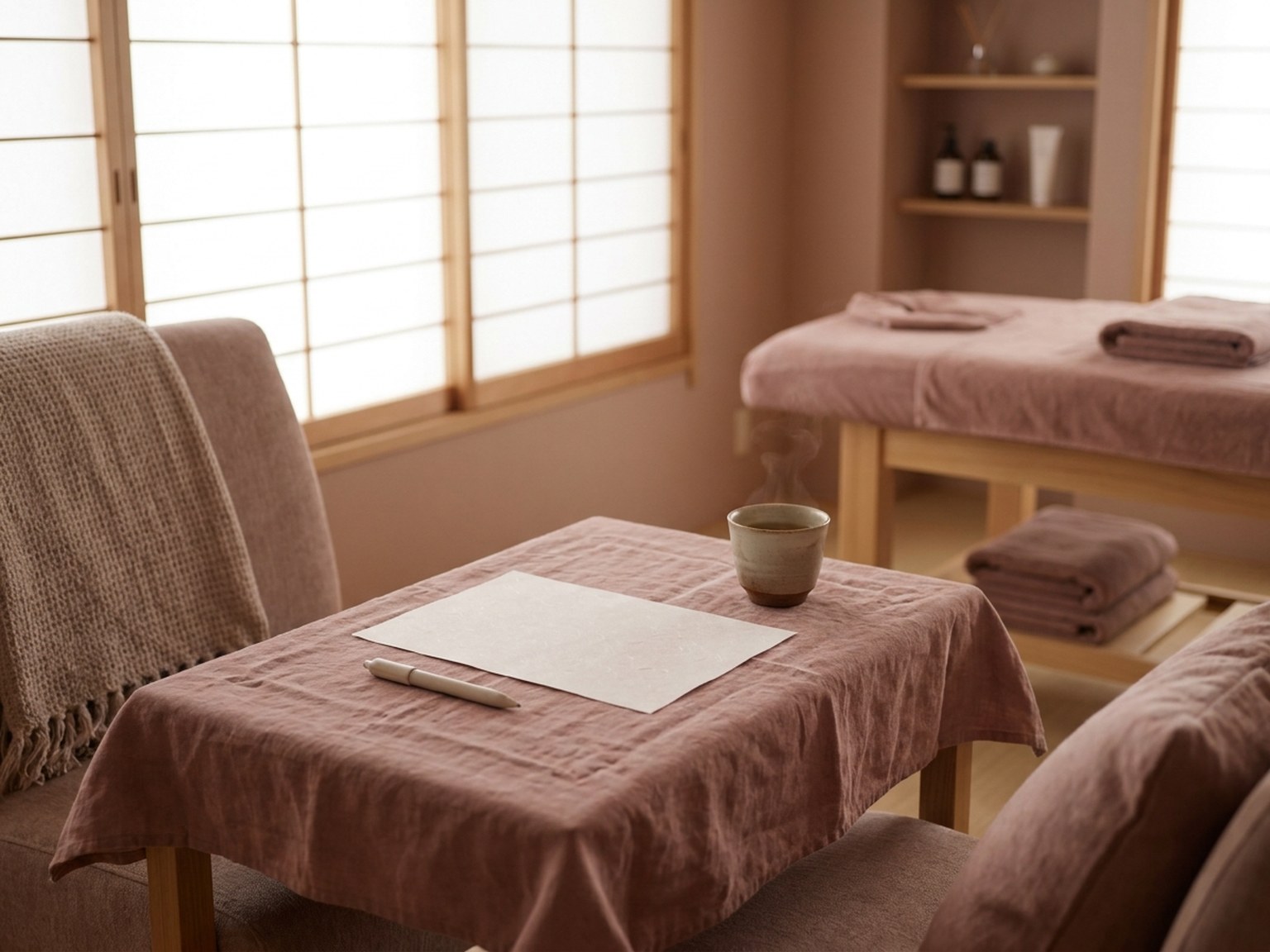 相談用のテーブルにお茶を置いたイメージ